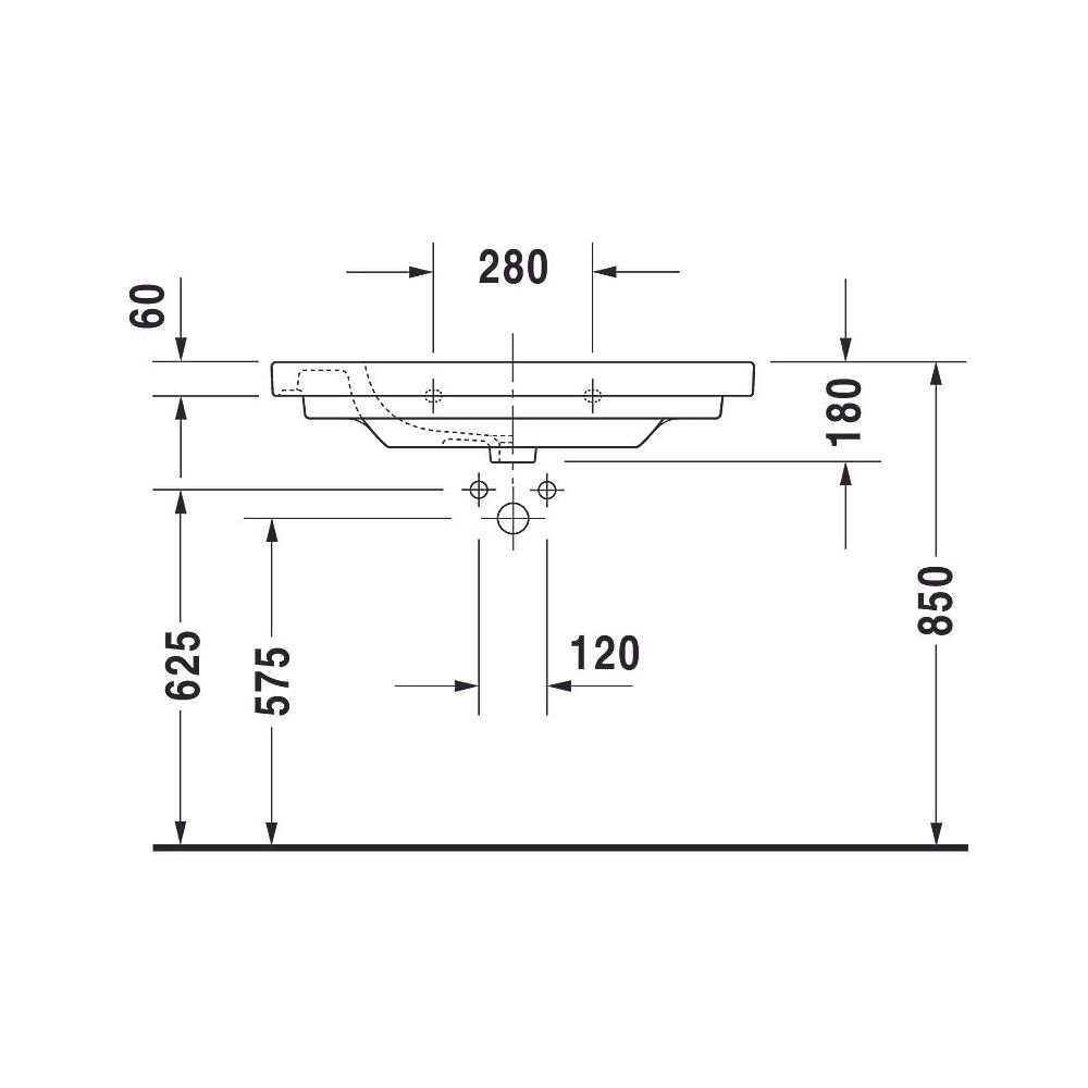 Duravit D-Code Waschtisch 485x850x180mm, Weiß Hochglanz, Rechteckig, 1 Waschplatz... DURAVIT-03428500002 4021534458545 (Abb. 29)