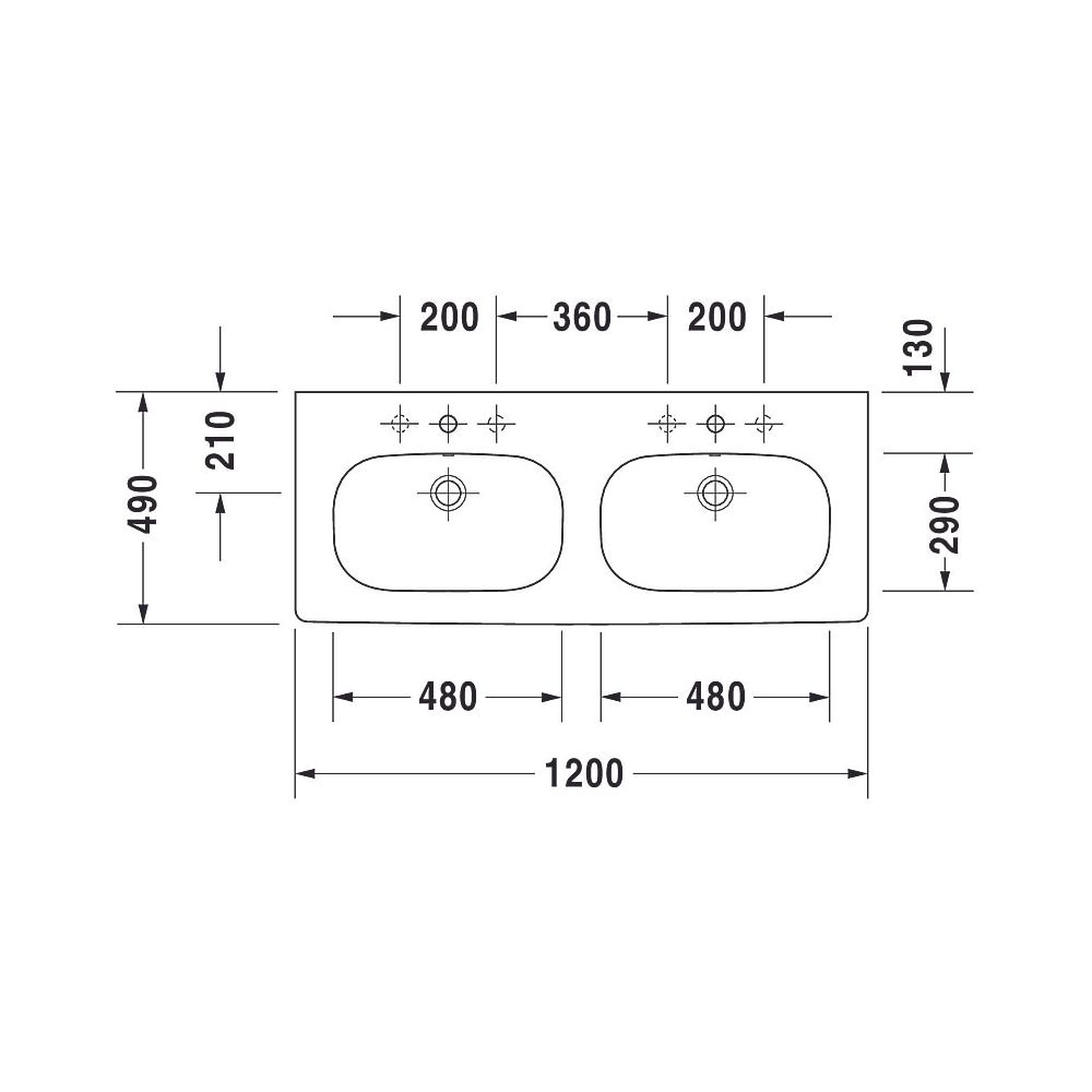 Duravit D-Code Doppelwaschtisch 490x1200x180mm, Weiß Hochglanz, Rechteckig, 2Wasc... DURAVIT-03481200002 4021534853357 (Abb. 15)