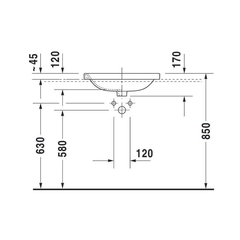 Duravit DuraStyle Einbauwaschtisch 455x560x170mm, Weiß Hochglanz, WonderGliss, mit... DURAVIT-03745600001 4021534899591 (Abb. 7)