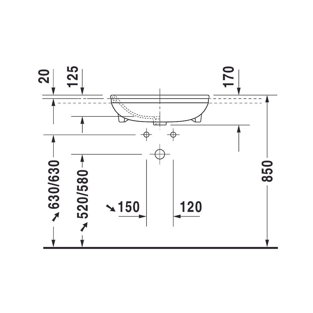 Duravit DuraStyle Halbeinbauwaschtisch 455x550x170mm, Weiß Hochglanz, 1 HL, mit Übe... DURAVIT-0375550000 4021534894190 (Abb. 5)
