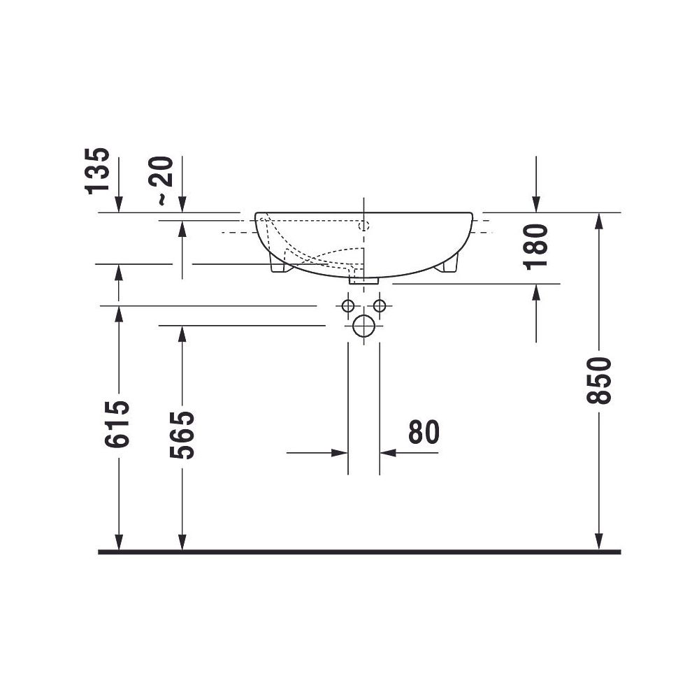Duravit ME by Starck Halbeinbauwaschtisch 455x550x180mm, Weiß Hochglanz, 1 HL, mit ... DURAVIT-0378550000 4053424020624 (Abb. 8)