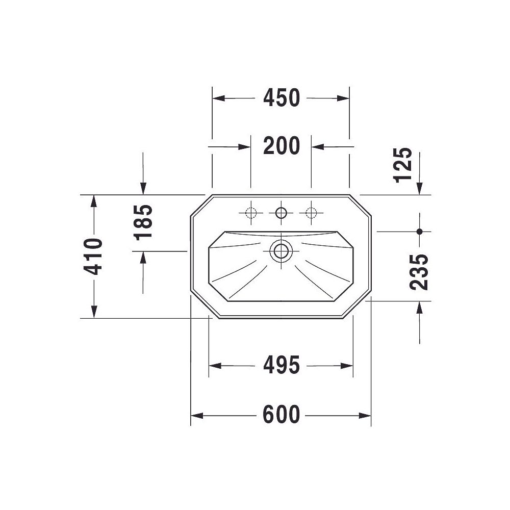 Duravit Serie 1930 Waschtisch 410x600x200mm wandh. Weiß Hochglanz, Oktogonal, Wond... DURAVIT-04386000001 4021534186509 (Abb. 5)