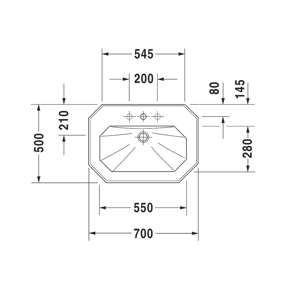 Duravit Serie 1930 Waschtisch 500x700x245mm wandhäng., Weiß Hochglanz, Oktogonal, 1... DURAVIT-0438700000 4021534084423 (Abb. 8)