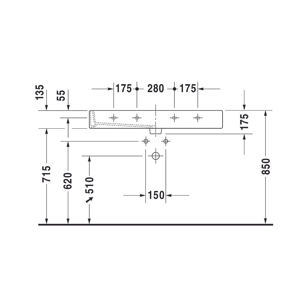 Duravit Vero Waschtisch 470x1000x175mm wandhäng., Weiß Hochglanz, Rechteckig, 2 WP... DURAVIT-0454100026 4021534285769 (Abb. 18)