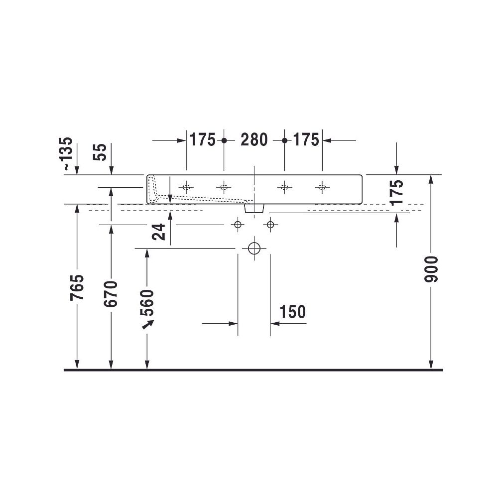 Duravit Vero Waschtisch 470x1000x175mm wandhäng., Weiß Hochglanz, Rechteckig, 2 WP... DURAVIT-0454100026 4021534285769 (Abb. 19)