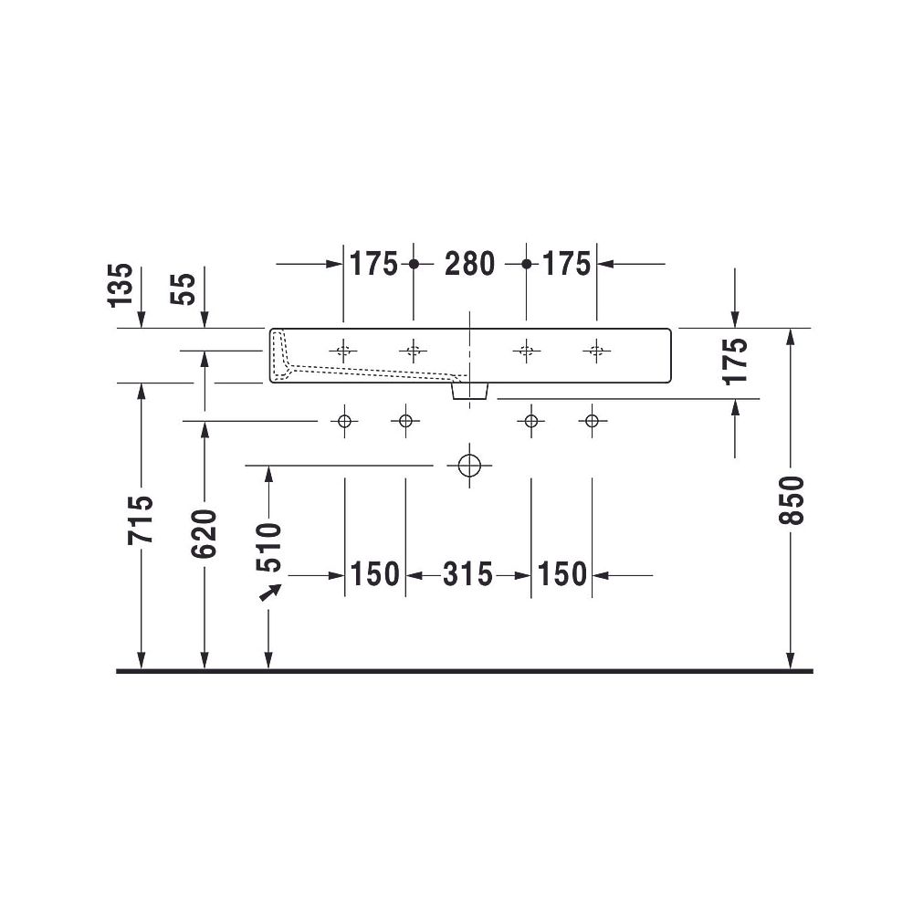 Duravit Vero Waschtisch 470x1000x175mm wandhäng., Weiß Hochglanz, Rechteckig, 2 WP... DURAVIT-0454100026 4021534285769 (Abb. 24)