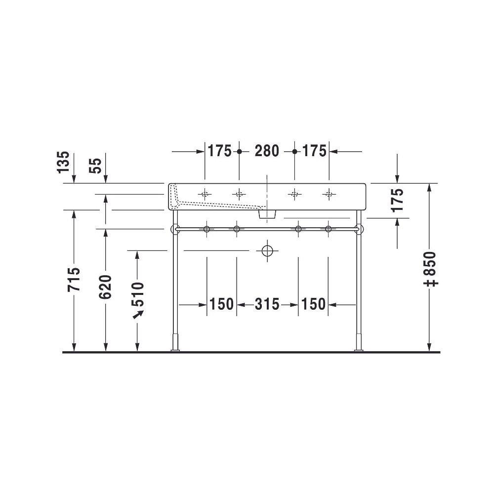 Duravit Vero Waschtisch 470x1000x175mm wandhäng., Weiß Hochglanz, Rechteckig, 2 WP... DURAVIT-0454100026 4021534285769 (Abb. 26)