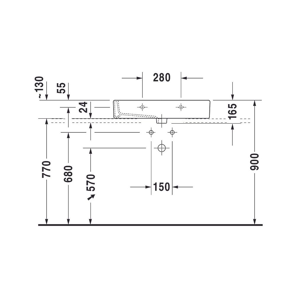 Duravit Vero Waschtisch 470x700x165mm wandhäng., Weiß Hochglanz, Rechteckig, 1 WP m... DURAVIT-0454700027 4021534693694 (Abb. 9)