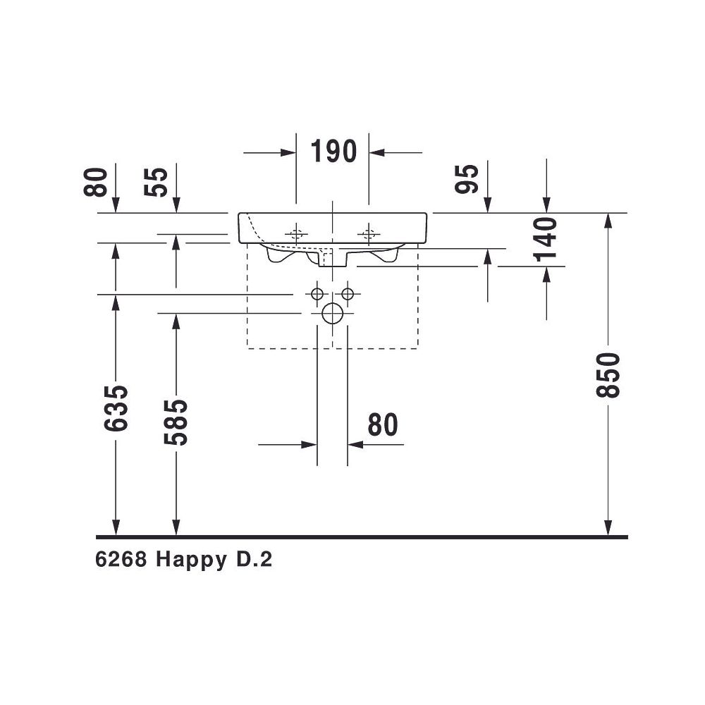 Duravit Happy D.2 Handwaschbecken 360x500x140mm, Weiß Hochglanz, Rechteckig,1 Wasch... DURAVIT-0710500000 4021534856006 (Abb. 7)