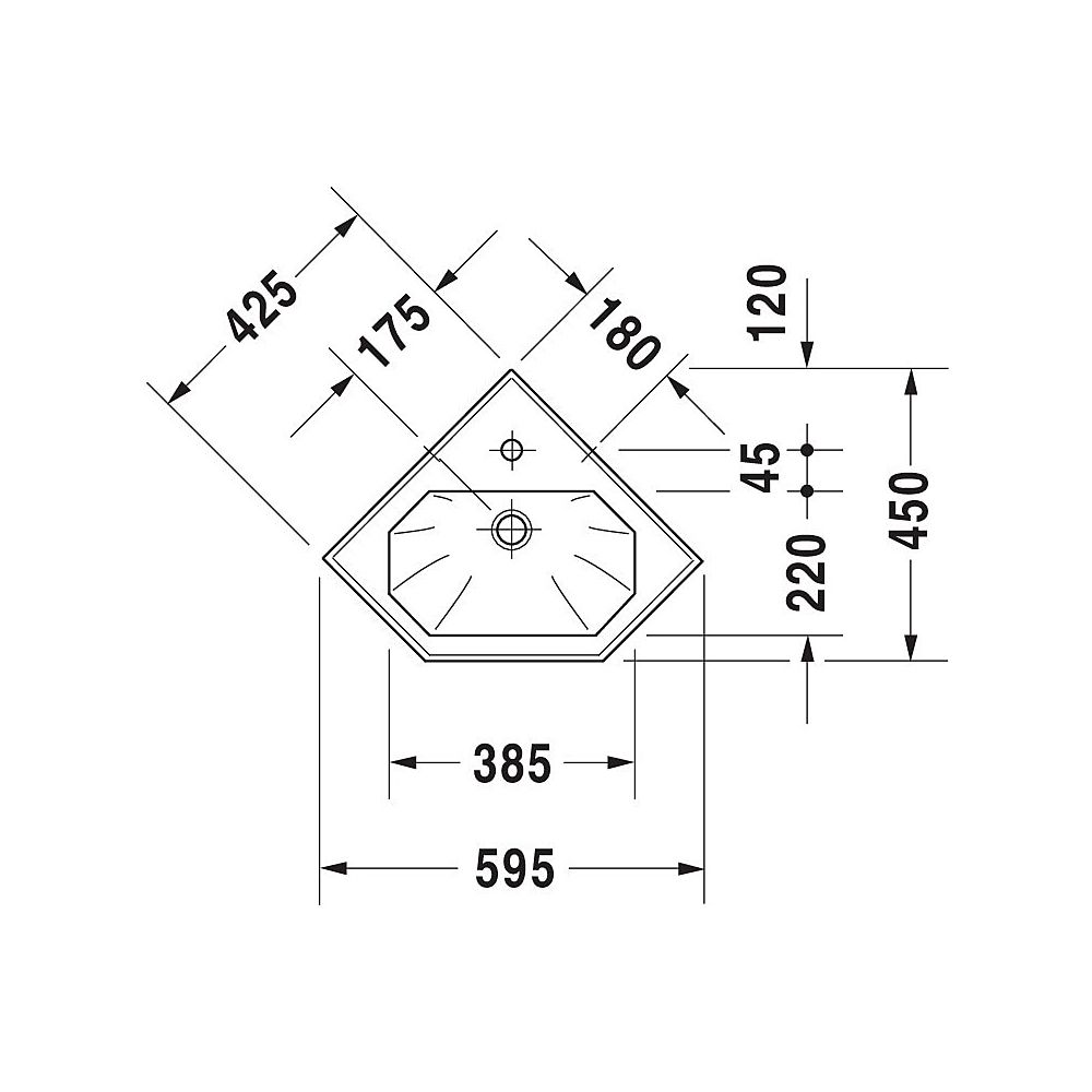 Duravit Serie 1930 Eck-Handwaschbecken 450x595x195mm, Weiß Hochglanz, Oktogonal,1 W... DURAVIT-0793420000 4021534100857 (Abb. 4)