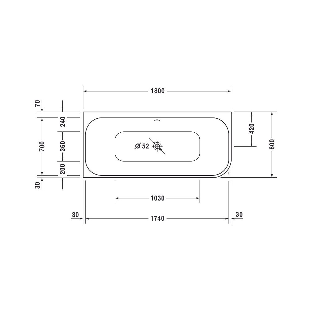 Duravit Happy D.2 Plus Badewanne 480x800x1800mm, Weiß glänzend, Rechteckig, Ec... DURAVIT-700316000000000 4021534874390 (Abb. 5)