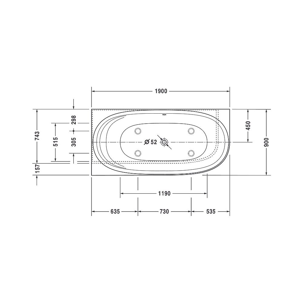 Duravit Cape Cod Badewanne 510x900x1900mm, Mattweiß, Halbrund, Ecke L, 1 Rück... DURAVIT-700362000000000 4021534986451 (Abb. 11)