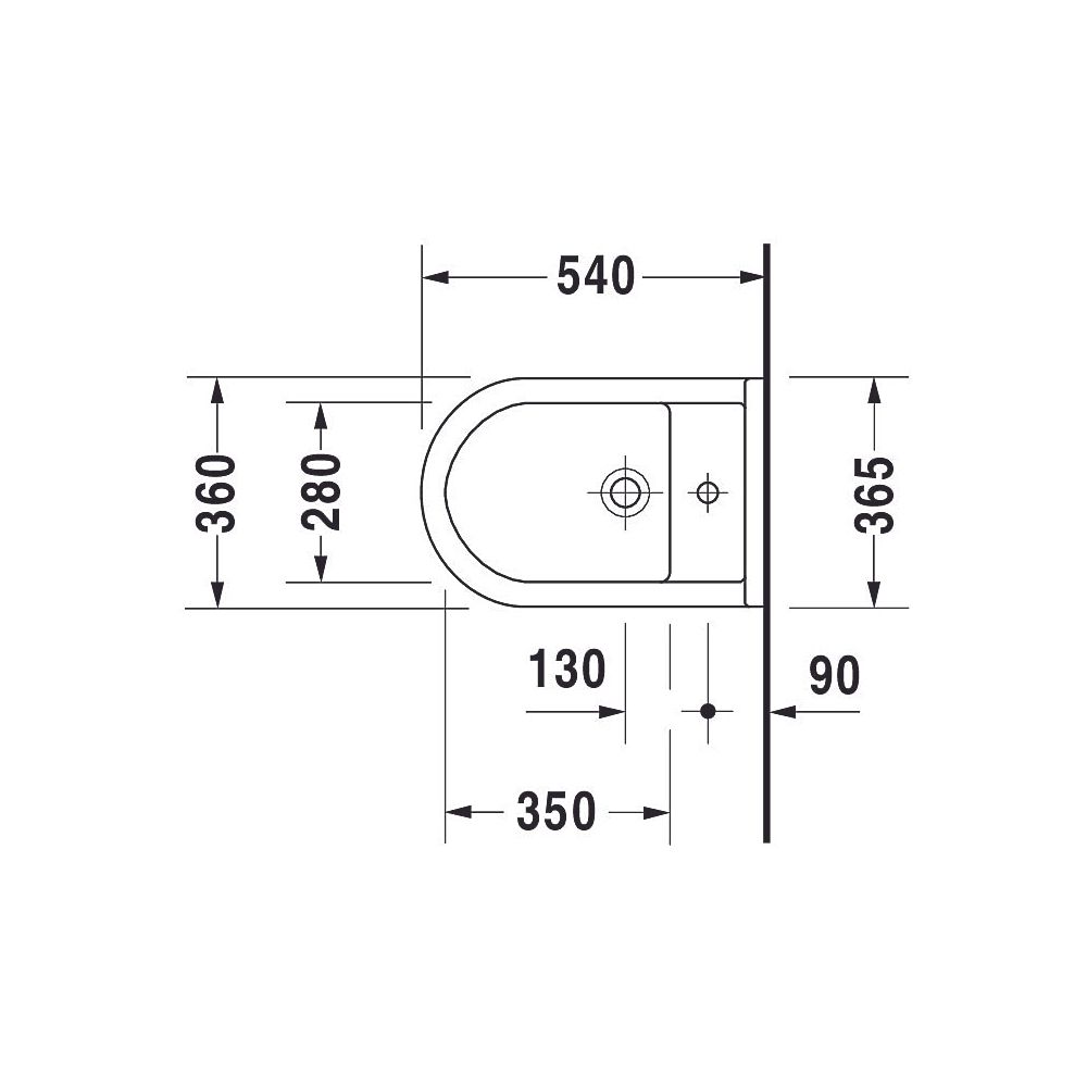 Duravit Starck 3 Wandbidet 540x365x335mm Weiß Hochglanz, WonderGliss, 1 HL, HLB, Ü... DURAVIT-22801500001 4021534630972 (Abb. 9)