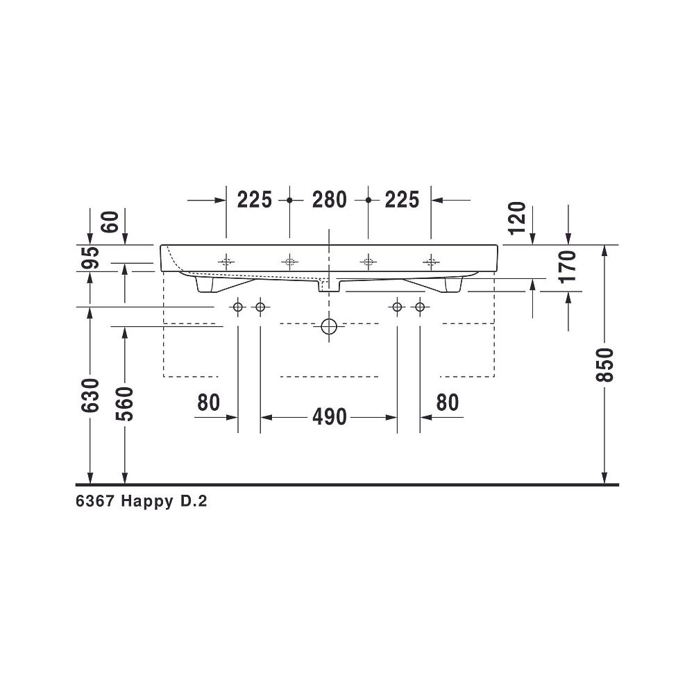 Duravit Happy D.2 Waschtisch 505x1200x170mm, WonderGliss, Weiß Hochglanz, Rechtec... DURAVIT-23181200261 4021534954764 (Abb. 13)
