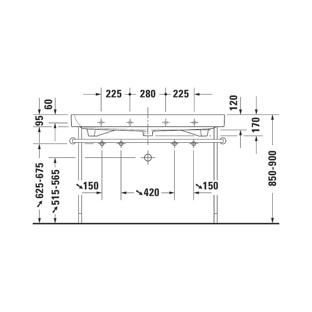 Duravit Happy D.2 Waschtisch 505x1200x170mm, WonderGliss, Weiß Hochglanz, Rechtec... DURAVIT-23181200261 4021534954764 (Abb. 15)