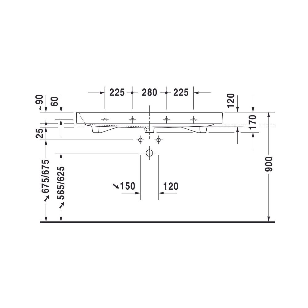 Duravit Happy D.2 Waschtisch 505x1200x170mm, WonderGliss, Weiß Hochglanz, Rechtec... DURAVIT-23181200261 4021534954764 (Abb. 16)