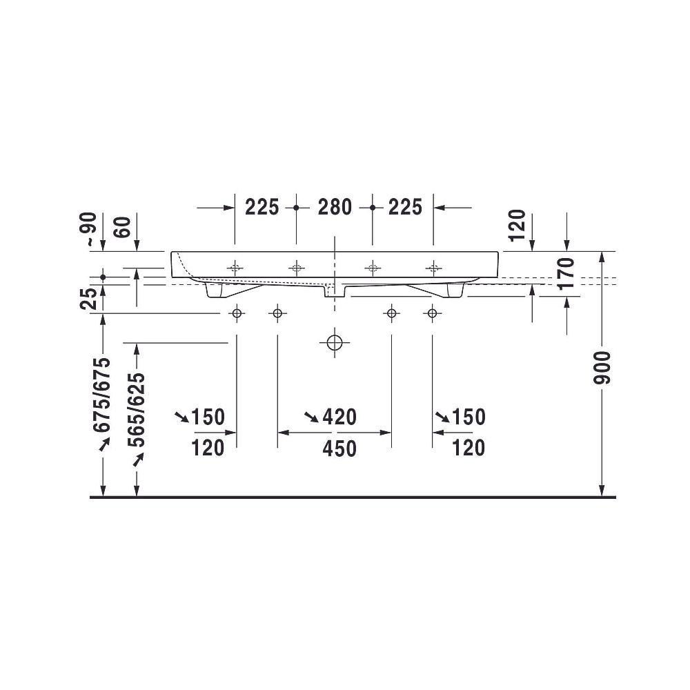 Duravit Happy D.2 Waschtisch 505x1200x170mm, WonderGliss, Weiß Hochglanz, Rechtec... DURAVIT-23181200261 4021534954764 (Abb. 17)