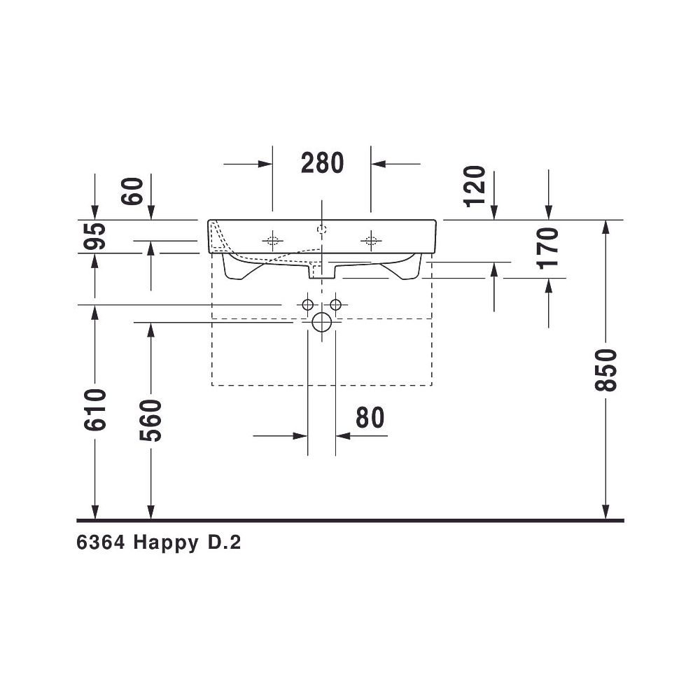 Duravit Happy D.2 Waschtisch 505x650x170mm, Weiß Hochglanz, Rechteckig, 1 WP/HL mit... DURAVIT-2318650027 4021534861321 (Abb. 9)