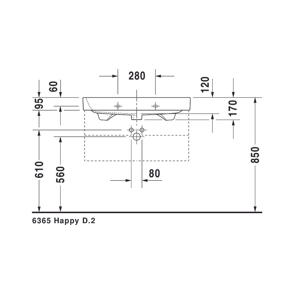 Duravit Happy D.2 Waschtisch 505x800x170mm, WonderGliss, Weiß Hochglanz, Rechteck... DURAVIT-23188000001 4021534855986 (Abb. 10)