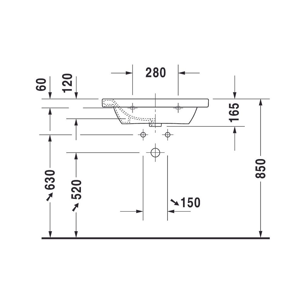 Duravit DuraStyle Waschtisch 480x650x165mm, Weiß Hochglanz, Rechteckig, 1 Waschpla... DURAVIT-2320650000 4021534854316 (Abb. 15)