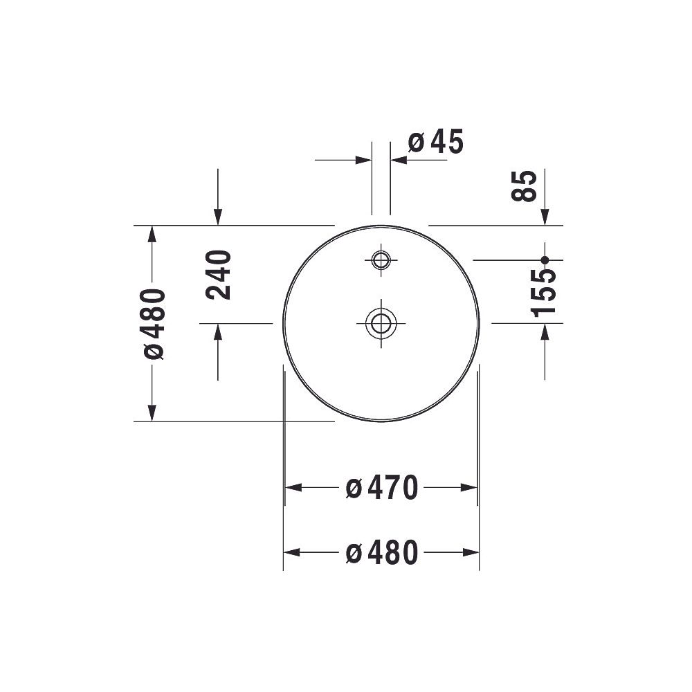 Duravit Cape Cod Aufsatzbecken 480mm, Weiß Hochglanz, DuraCeram, rund, ohne Überla... DURAVIT-2328480000 4021534955341 (Abb. 25)