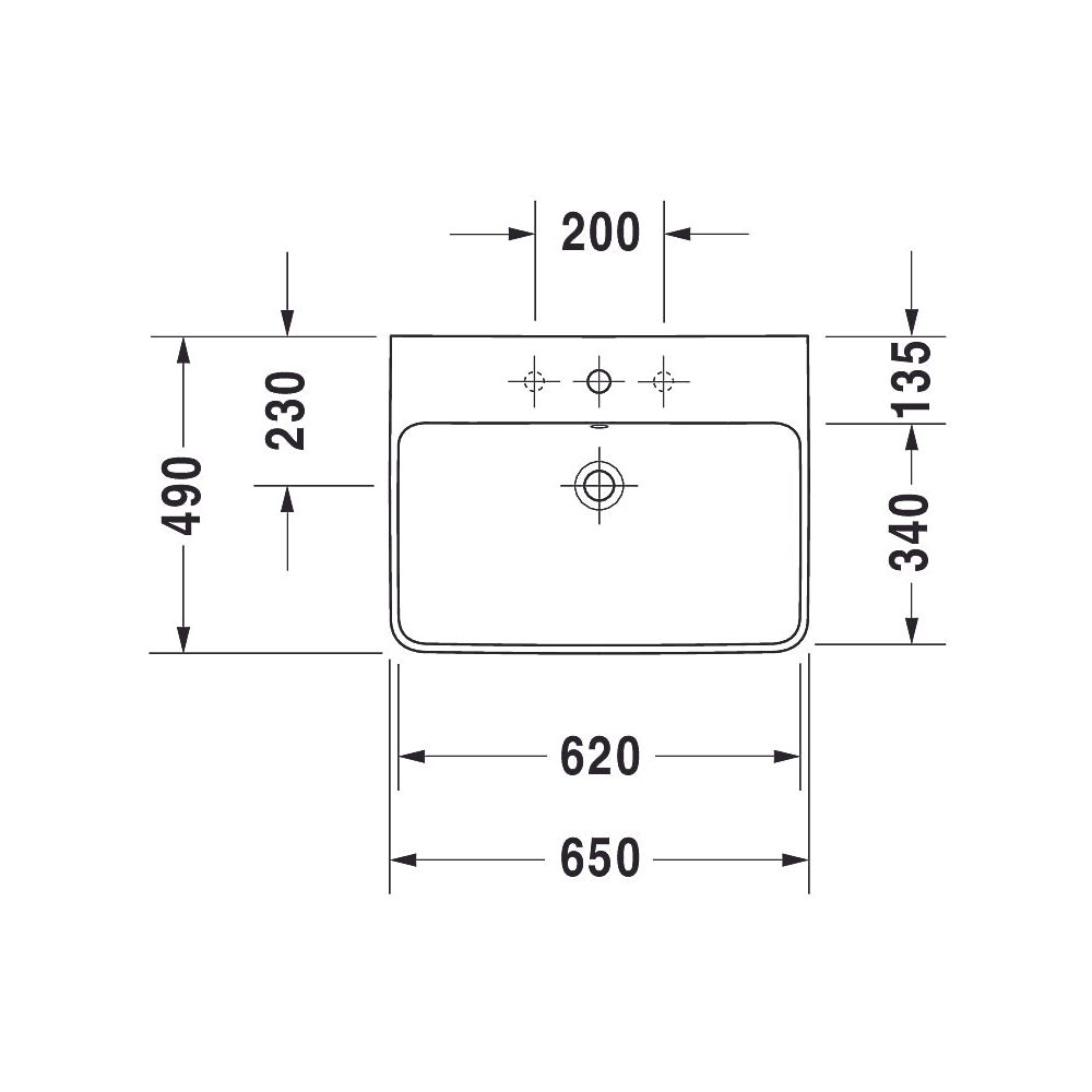 Duravit ME by Starck Waschtisch 490x650x180mm wandhäng., Weiß Hochglanz, Rechtecki... DURAVIT-2335650000 4021534966613 (Abb. 22)