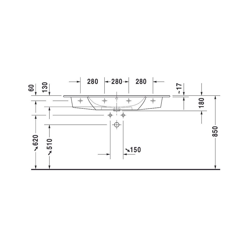 Duravit ME by Starck Waschtisch 490x1230x180mm WonderGliss Weiß Hochglanz, Rechte... DURAVIT-23361200001 4053424052076 (Abb. 21)