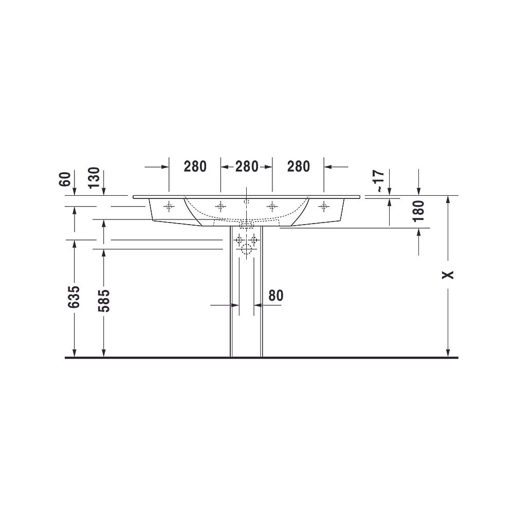 Duravit ME by Starck Waschtisch 490x1230x180mm WonderGliss Weiß Hochglanz, Rechte... DURAVIT-23361200001 4053424052076 (Abb. 22)