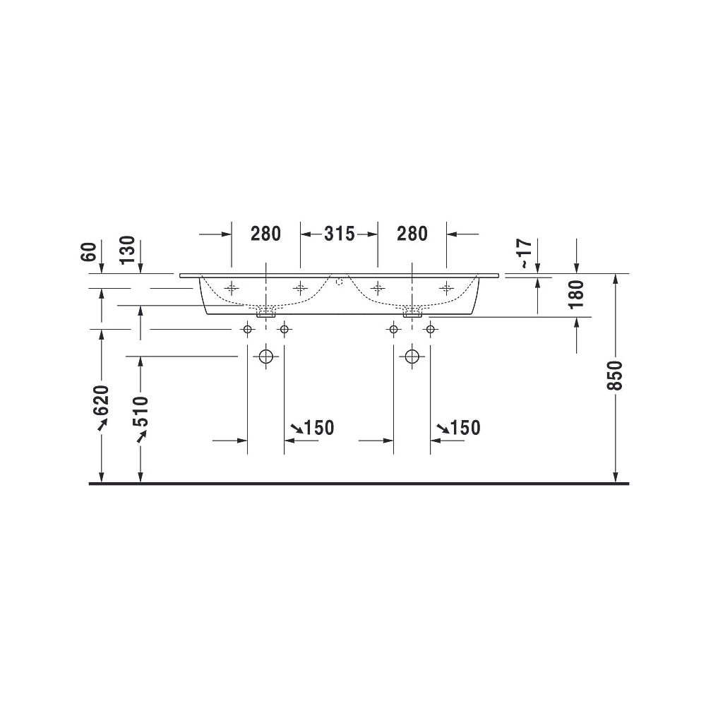 Duravit ME by Starck Doppelwaschtisch 490x1300x180mm wh, Weiß SM, Rechteckig, Won... DURAVIT-23361332601 4053424892993 (Abb. 12)