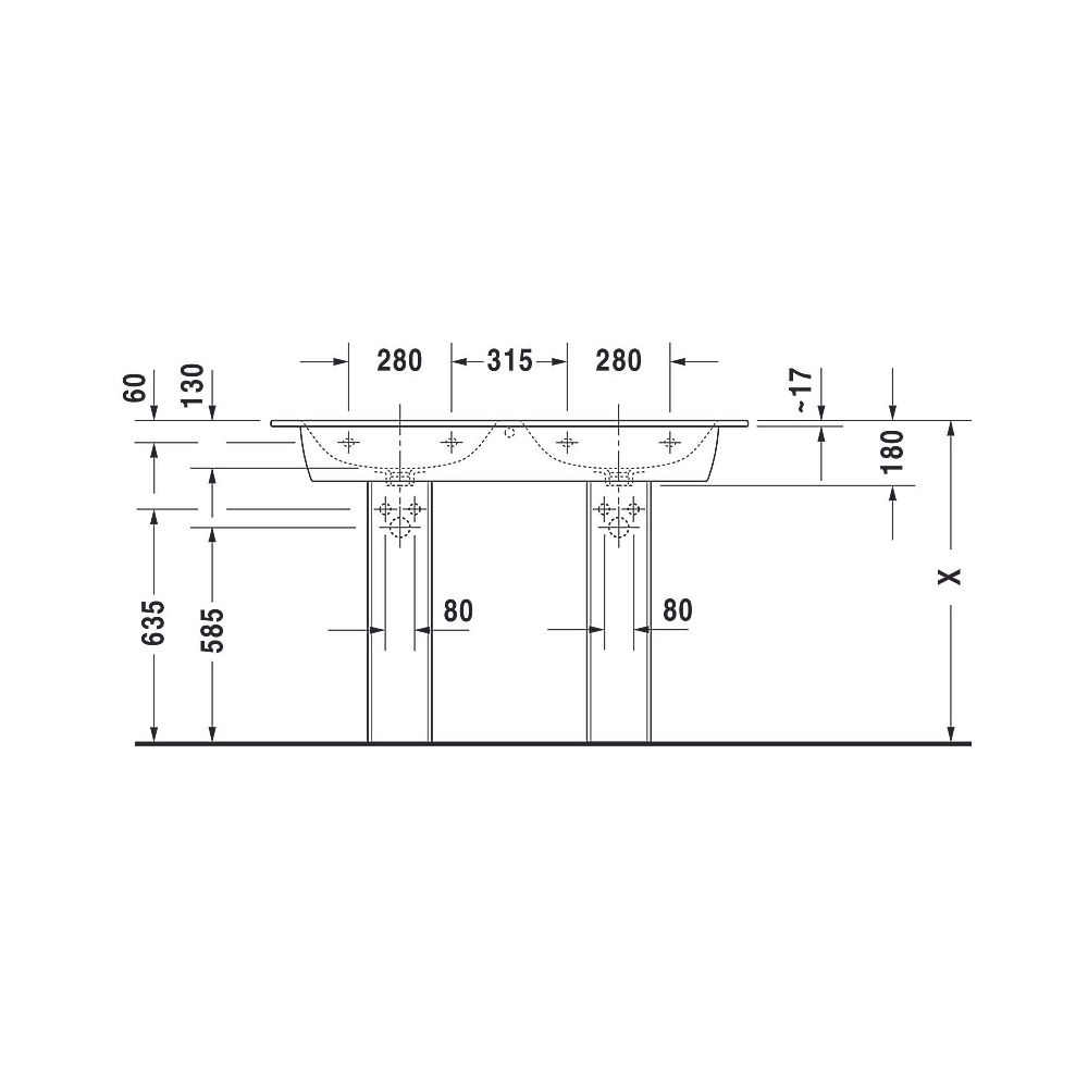 Duravit ME by Starck Doppelwaschtisch 490x1300x180mm wh, Weiß SM, Rechteckig, Won... DURAVIT-23361332601 4053424892993 (Abb. 13)