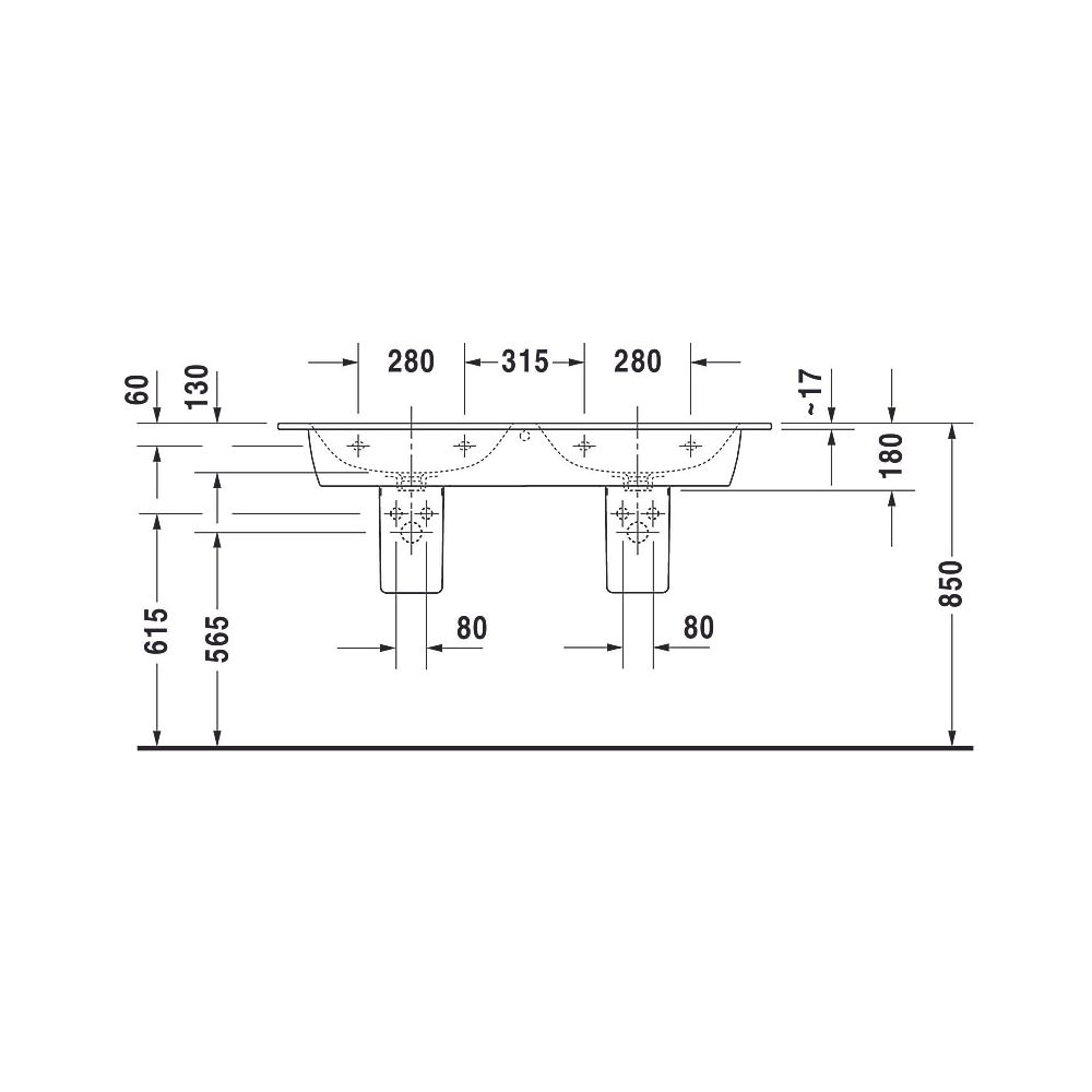 Duravit ME by Starck Doppelwaschtisch 490x1300x180mm wh, Weiß SM, Rechteckig, Won... DURAVIT-23361332601 4053424892993 (Abb. 14)