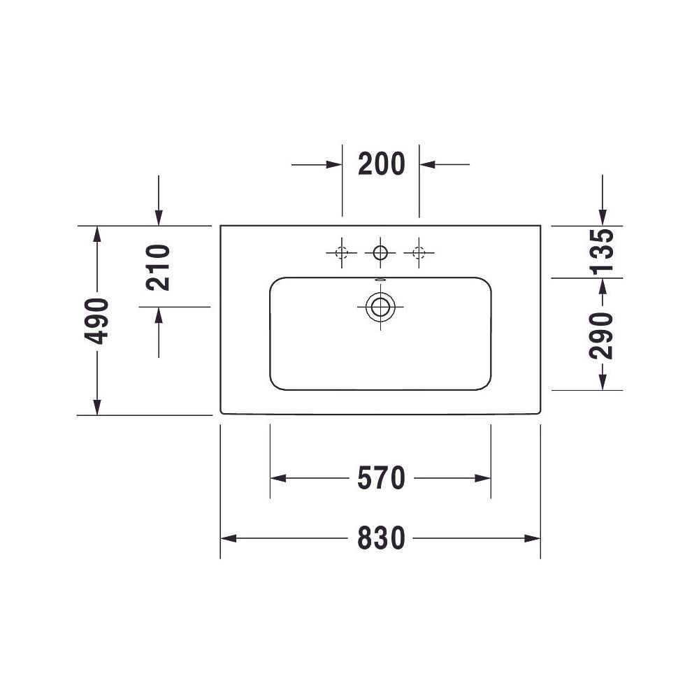 Duravit ME by Starck Waschtisch 490x830x180mm, Weiß Hochglanz, Rechteckig, 1 Wasch... DURAVIT-2336830000 4021534966538 (Abb. 59)