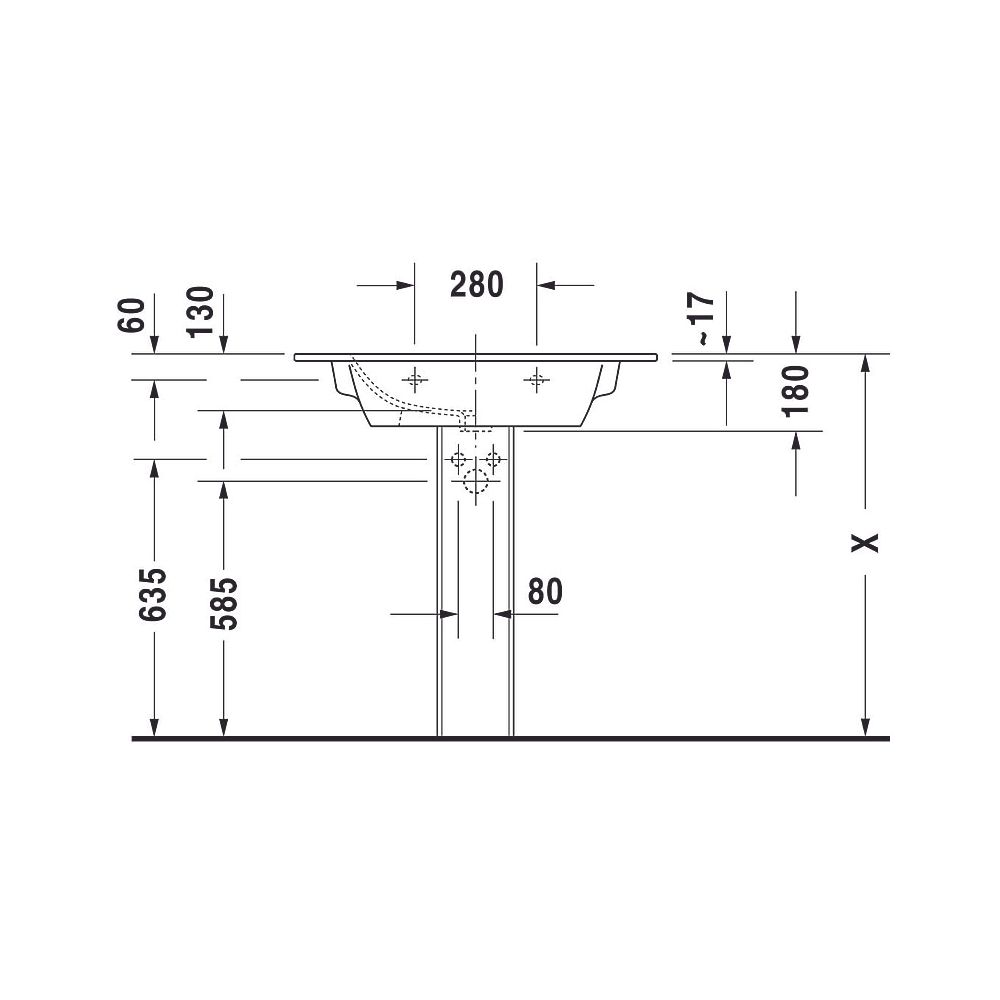 Duravit ME by Starck Waschtisch 490x830x180mm, Weiß Hochglanz, Rechteckig, 1 Wasch... DURAVIT-2336830000 4021534966538 (Abb. 61)