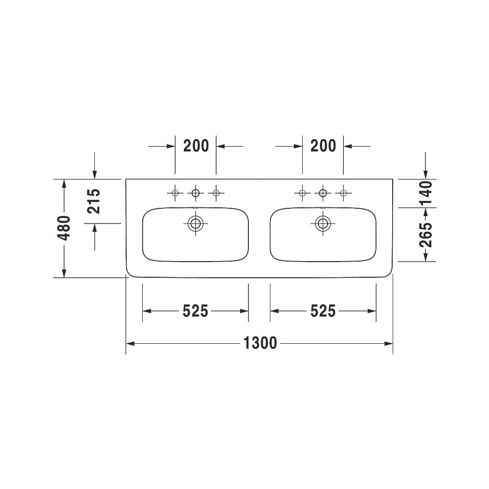 Duravit DuraStyle Doppelwaschtisch 480x1300x170mm wh, Weiß Hochglanz, Rechteckig, ... DURAVIT-2338130000 4021534984631 (Abb. 10)