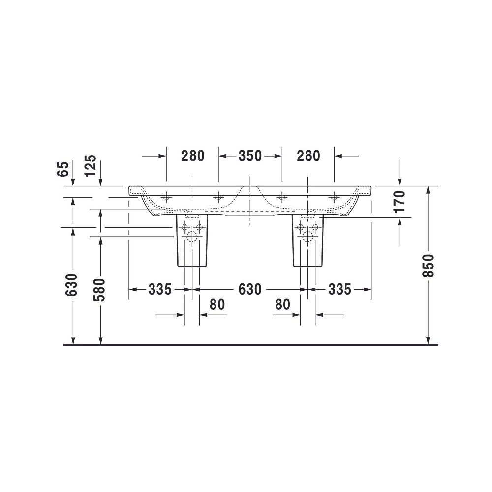 Duravit DuraStyle Doppelwaschtisch 480x1300x170mm wh, Weiß Hochglanz, Rechteckig, ... DURAVIT-2338130000 4021534984631 (Abb. 12)