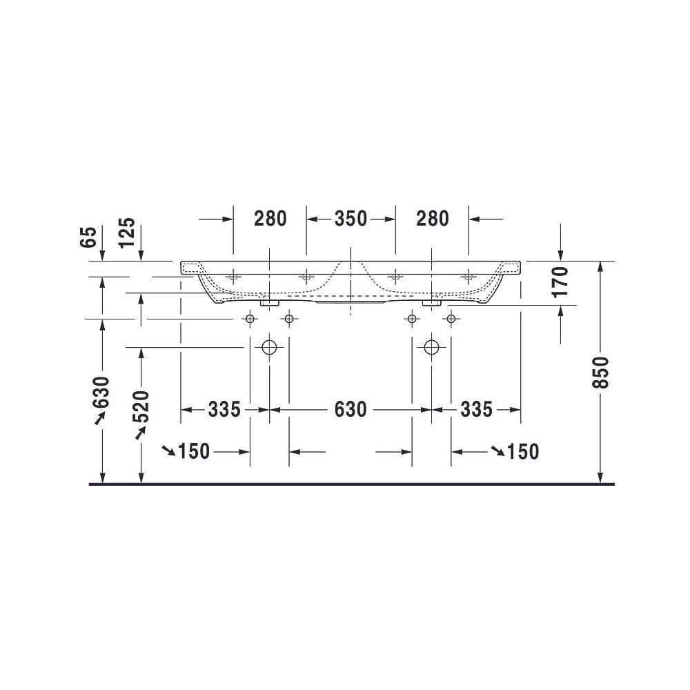 Duravit DuraStyle Doppelwaschtisch 480x1300x170mm wh, Weiß Hochglanz, Rechteckig, ... DURAVIT-2338130000 4021534984631 (Abb. 13)
