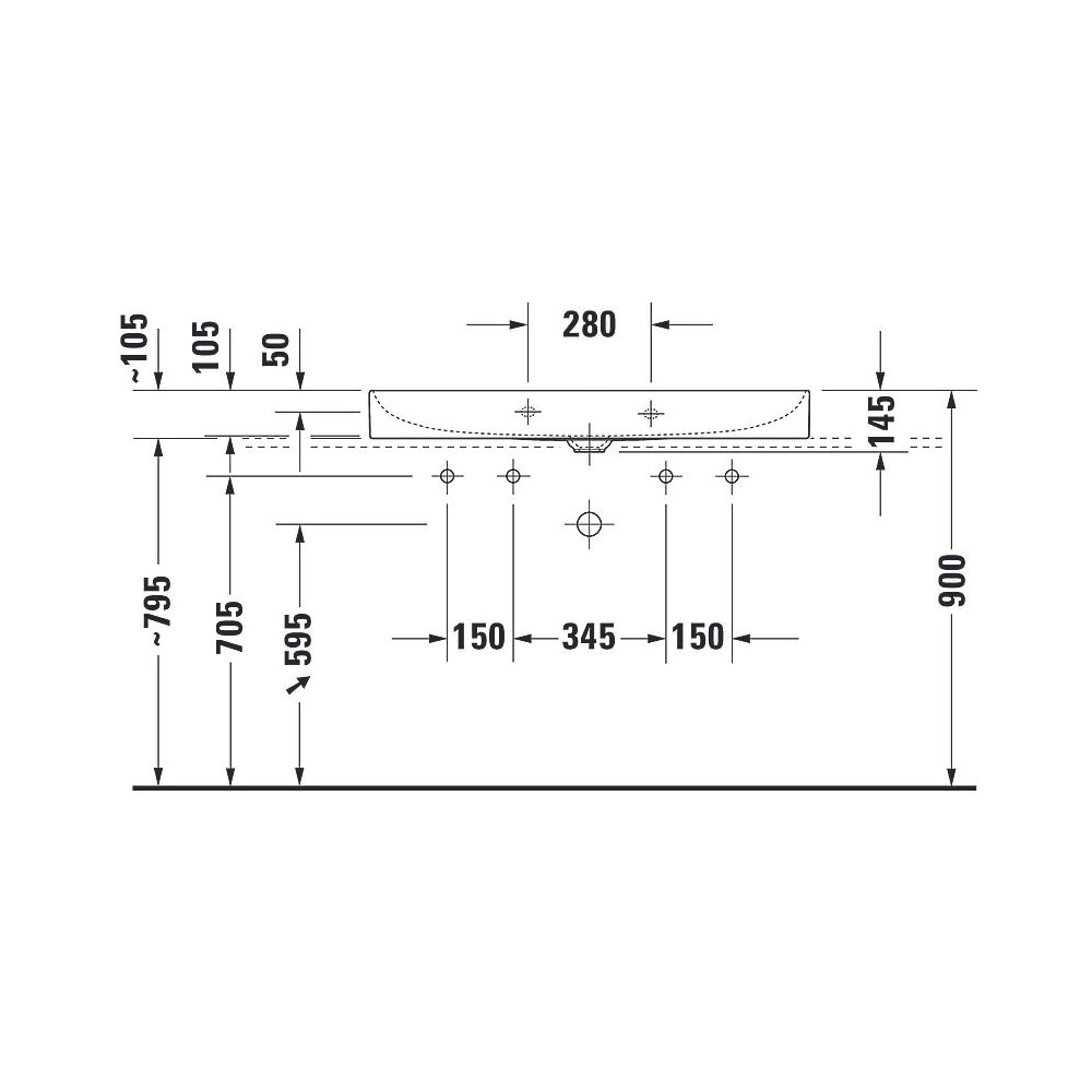 Duravit DuraSquare Waschtisch 470x1000x145mm, DuraCeram, Weiß Hochglanz, Rechtecki... DURAVIT-2353100079 4053424324296 (Abb. 15)