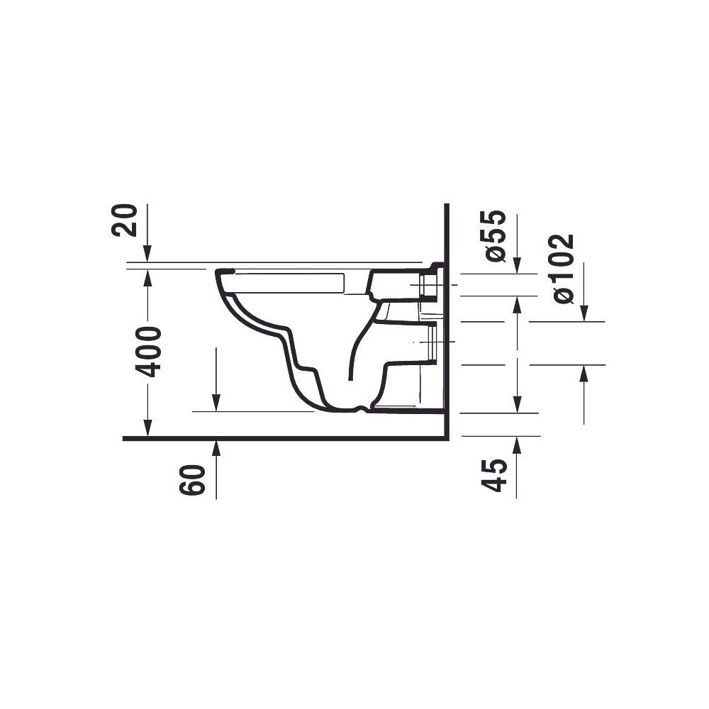 Duravit D-Code Wand-WC 545x355x360mm, Weiß Hochglanz, 4,5l, Tiefspüler, rimless, w... DURAVIT-2570090000 4053424187761 (Abb. 23)