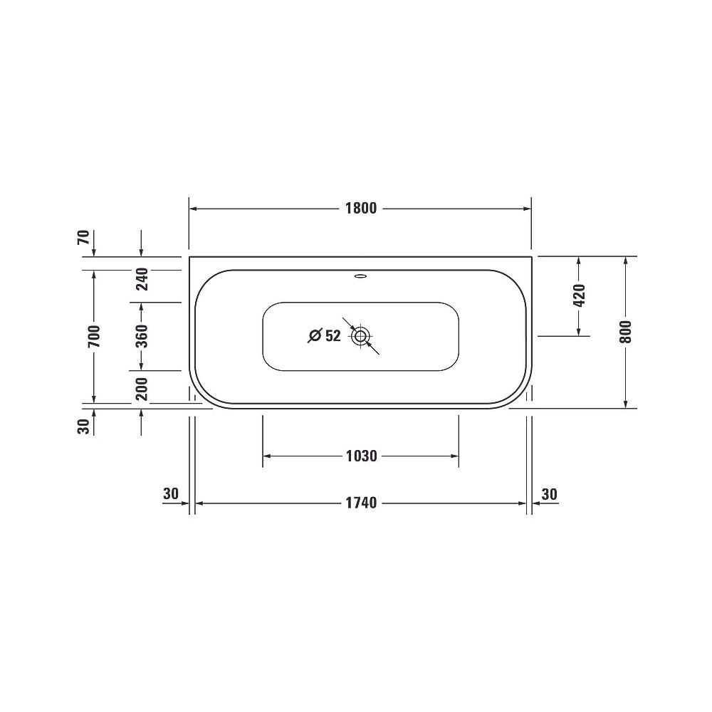 Duravit Happy D.2 Plus Badewanne 480x800x1800mm, 180l, Weiß, Rechteckig, Vorwa... DURAVIT-700451800000000 4053424727820 (Abb. 5)