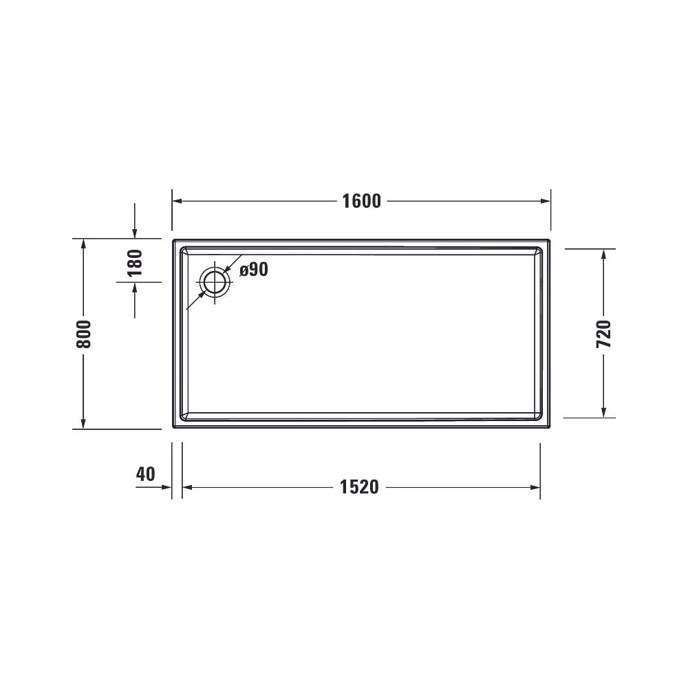 Duravit Starck Slimline Duschwanne 800x1600x60mm, Rechteckig, Weiß glänzend, A... DURAVIT-720238000000001 4053424691909 (Abb. 7)