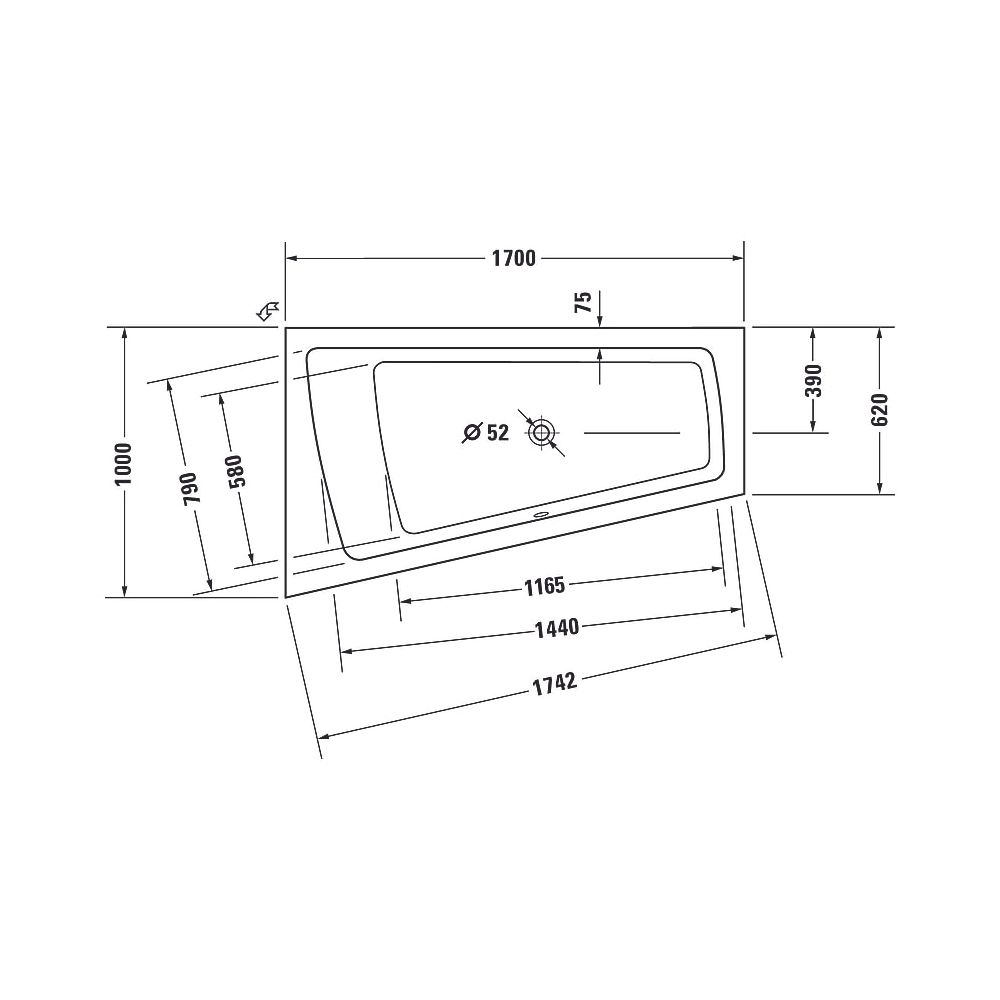 Duravit Paiova Whirlwanne Trapezförmig, Einbau, Ecke L, 1000x1700x485mm, Air-S... DURAVIT-760212000AS0000 4053424452951 (Abb. 4)