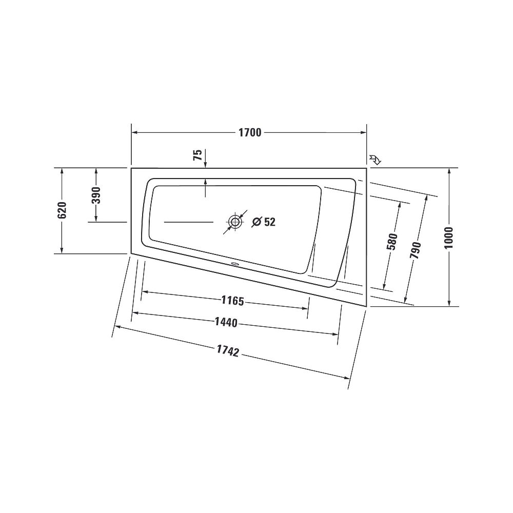 Duravit Paiova Whirlwanne Trapezförmig, Einbau, Ecke R, 1000x1700x485mm, Air-S... DURAVIT-760213000AS0000 4053424452968 (Abb. 4)