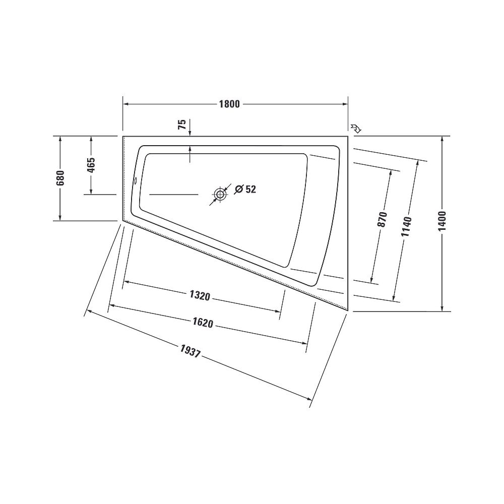Duravit Paiova Whirlwanne Trapezförmig, Ecke R, 1400x1800x480mm, Air-System, 1... DURAVIT-760269000AS0000 4053424453231 (Abb. 4)