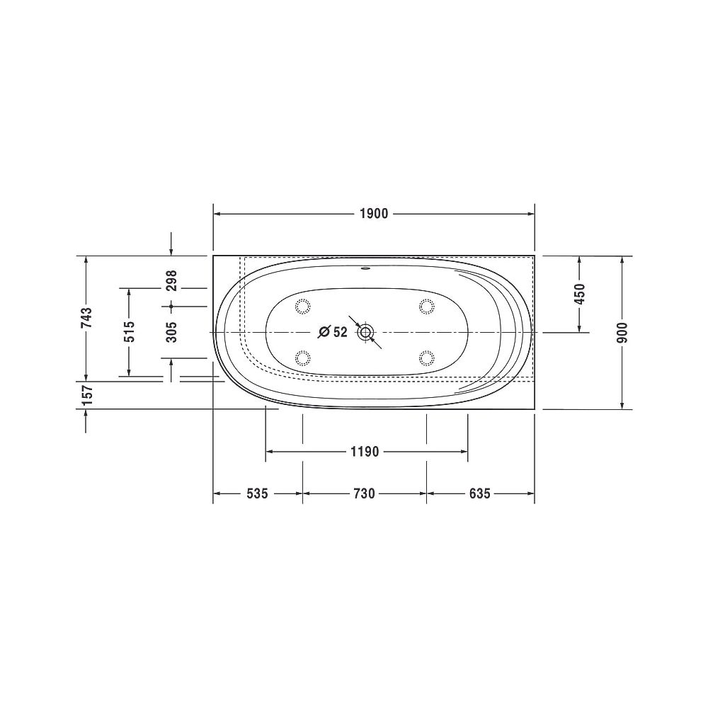 Duravit Cape Cod Whirlwanne Halbrund, Ecke R, 900x1900x510mm, Air-System, 1 Rü... DURAVIT-760363000AS0000 4053424453606 (Abb. 4)