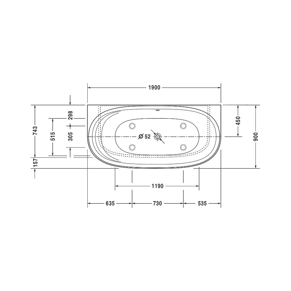 Duravit Cape Cod Whirlwanne Halbrund, Vorwand, 900x1900x510mm, Air-System, 1 R... DURAVIT-760364000AS0000 4053424453613 (Abb. 5)