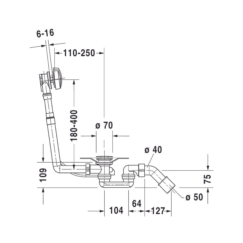 Duravit Ab- und Überlaufgarnitur, Chrom glänzend, rund mit Griffmulden, Bowden... DURAVIT-790225000001000 4021534405907 (Abb. 6)