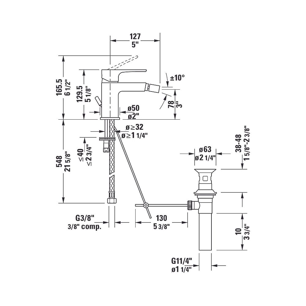 Duravit B.1 Einhebel-Bidetmischer, Chrom, 5l/min, mit Garnitur, Ausladung 127mm, ... DURAVIT-B12400001010 7612158494216 (Abb. 8)