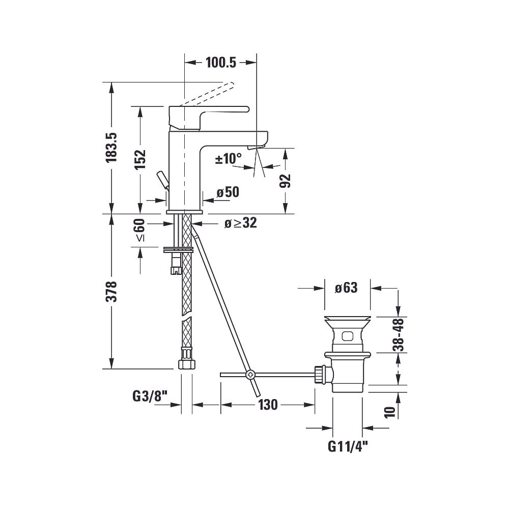 Duravit B.2 Einhebel-Waschtischmischer S, Chrom, 5,5l/min, Hebelgriff, mit Garni... DURAVIT-B21010001010 7612158494315 (Abb. 12)