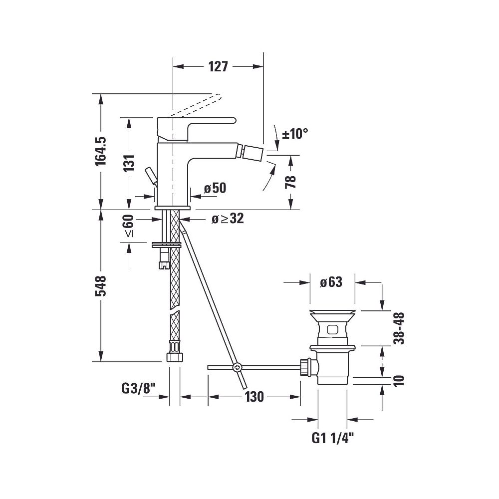 Duravit B.2 Einhebel-Bidetmischer, Chrom HG, Standmontage, Ausladung 127mm, Chro... DURAVIT-B22400001010 7612158494377 (Abb. 16)