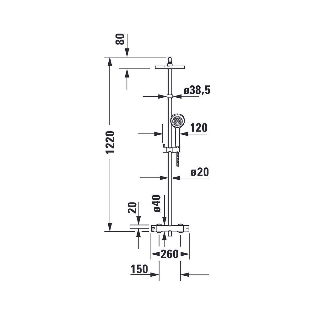 Duravit B.2 Duschsystem, Chrom, Thermostat, Hand- und Kopfbrause 250mm, 11l/min,... DURAVIT-B24280008010 4053424865805 (Abb. 12)